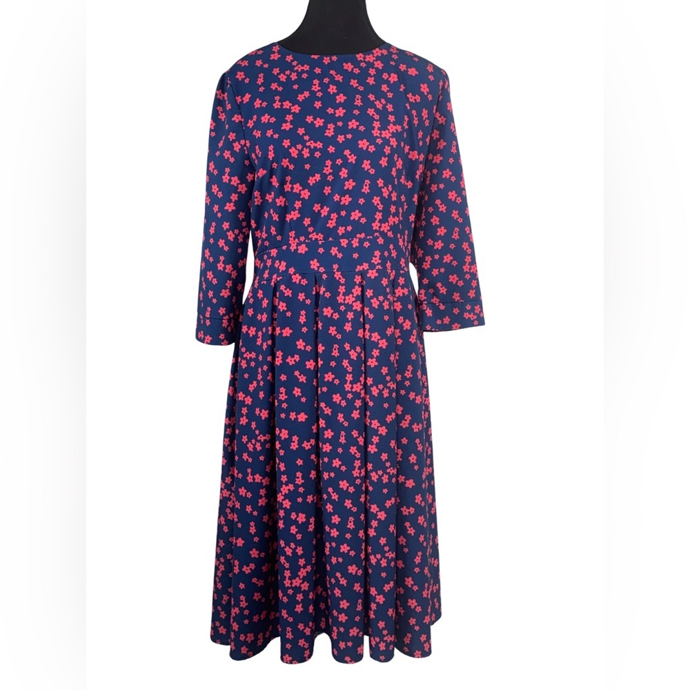 Navy Dress with Red Floral pattern. Size - M